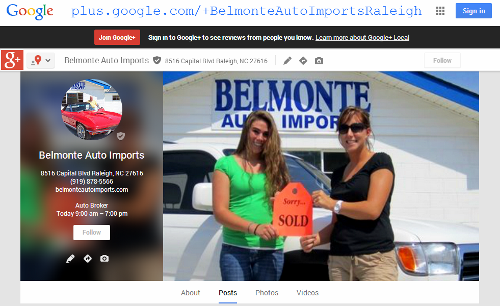 Click to visit Belmonte Auto Imports Google Plus Page | Google Ratings and Reviews