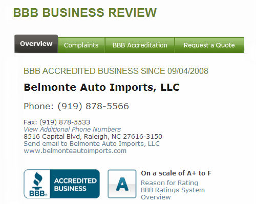 Belmonte Auto BBB Page A Rating