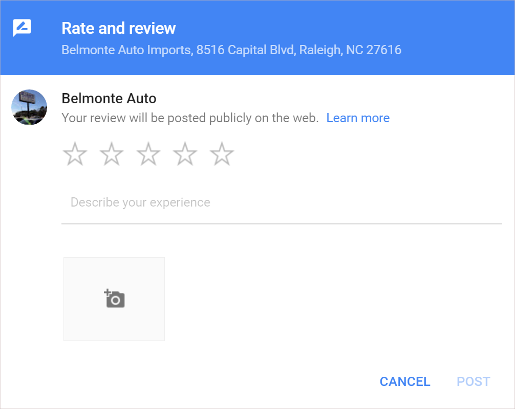 google rate and review box